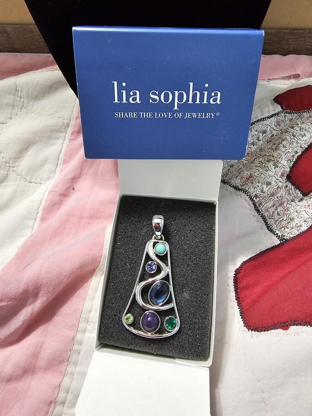 Lia Sophia Silver-Tone Pendant with Blue, Purple, Green and Turquoise Stones